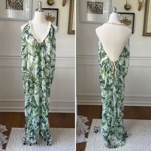 Subtle Luxury Pool To Party Green Frond Pool Swim Coverup Sundress $100 OSFM